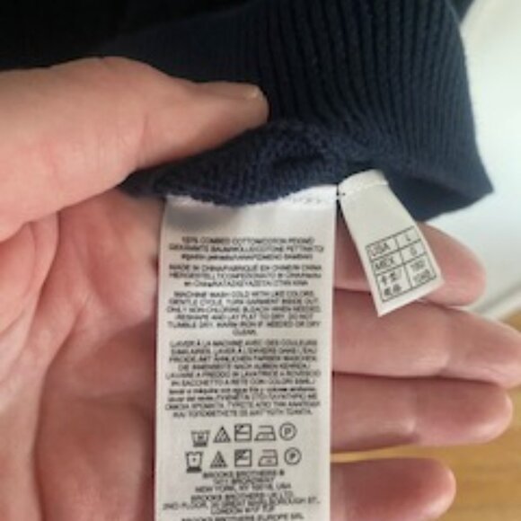 Brooks Brothers Hoodie Sweater Mens L Navy Blue Cotton Cable Knit Classic NWT - Picture 8 of 8